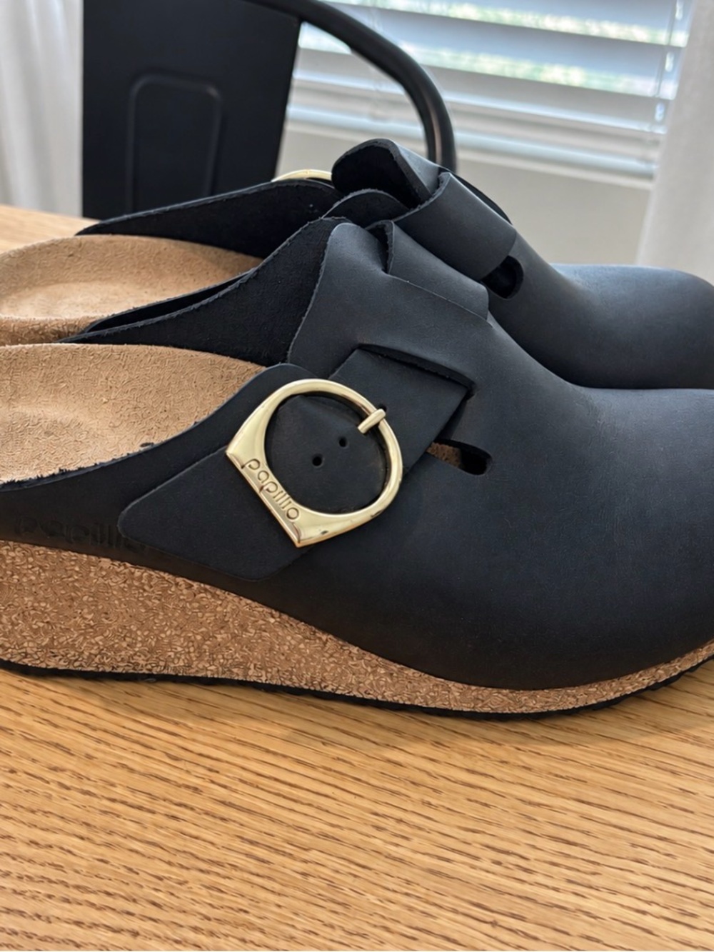 Papillio Black Clog with Gold Buckle